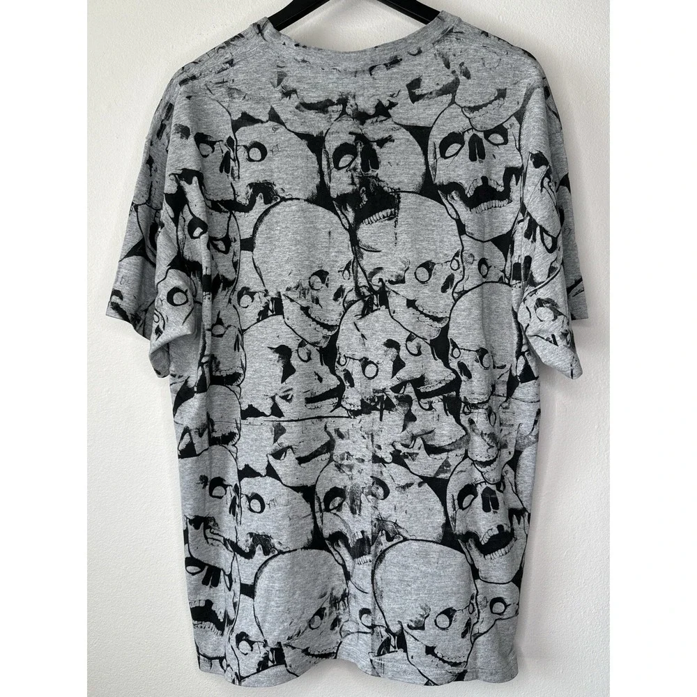 Vintage Nike Skull All Over Print AOP T Shirt Y2K XL Grey